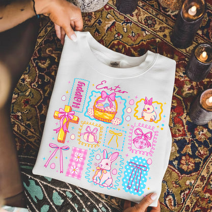 Happy Easter Retro Patchwork Grid – He is Risen – Unisex Tshirt / Hoodie / Sweatshirt