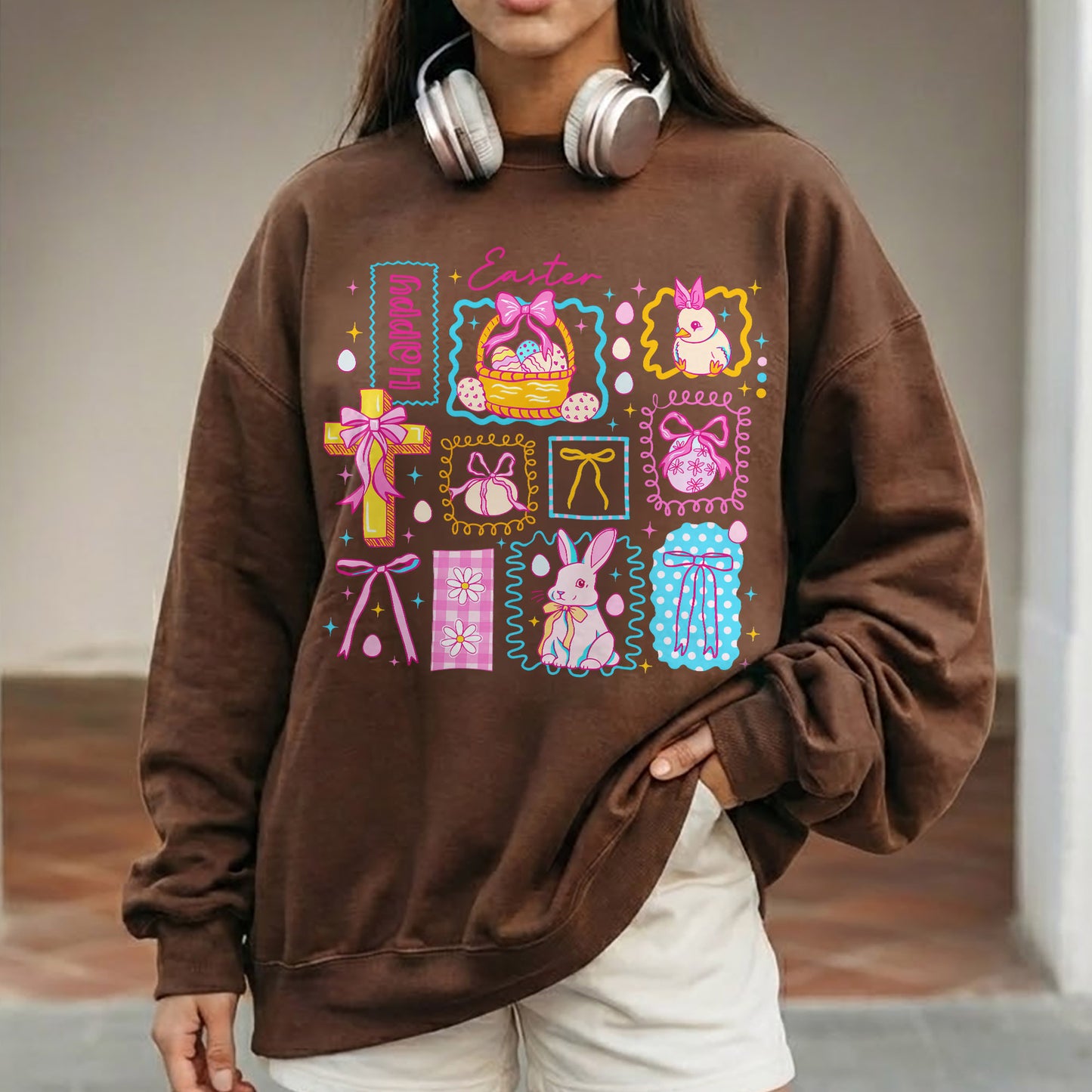Happy Easter Retro Patchwork Grid – He is Risen – Unisex Tshirt / Hoodie / Sweatshirt