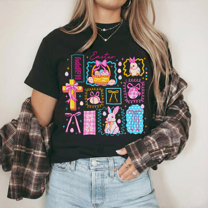 Happy Easter Retro Patchwork Grid – He is Risen – Unisex Tshirt / Hoodie / Sweatshirt