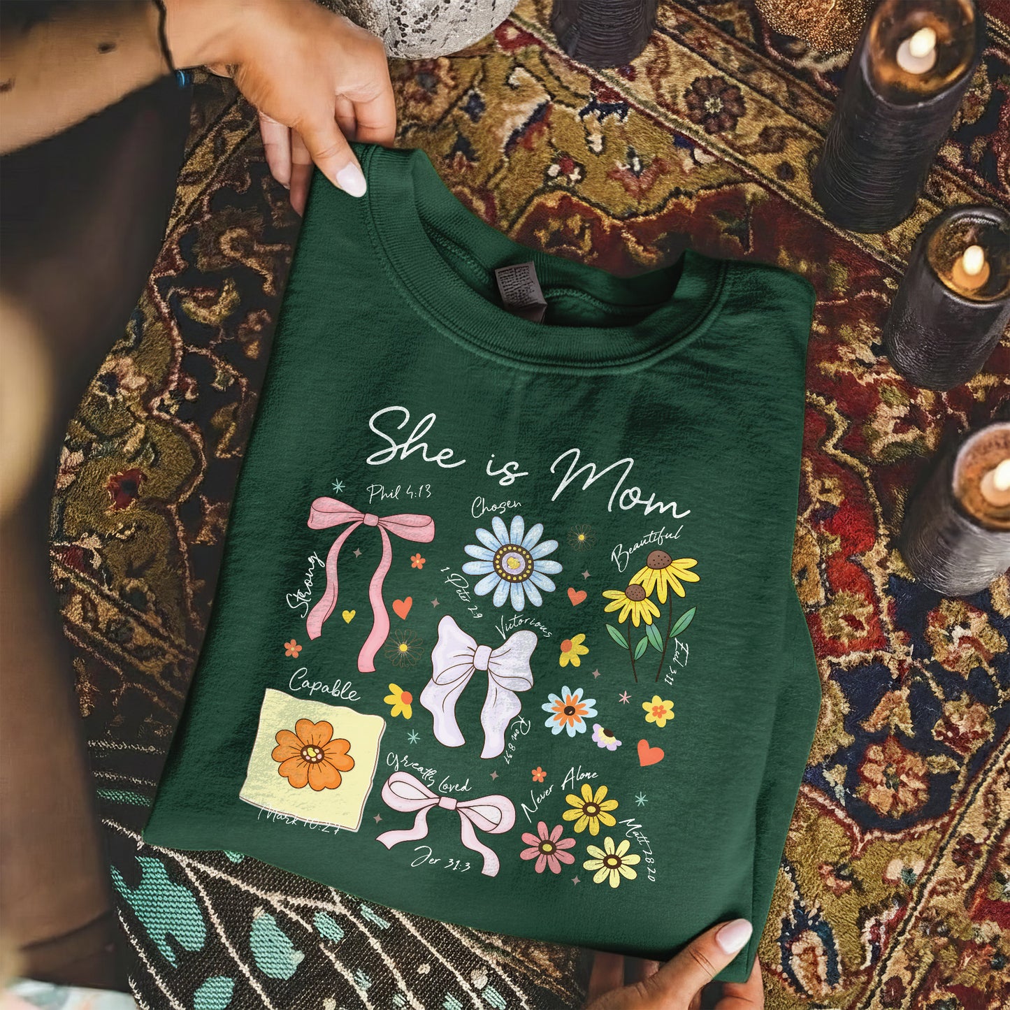 Floral Bible Verses - She is Mom – She is Bless – Unisex Tshirt / Hoodie / Sweatshirt