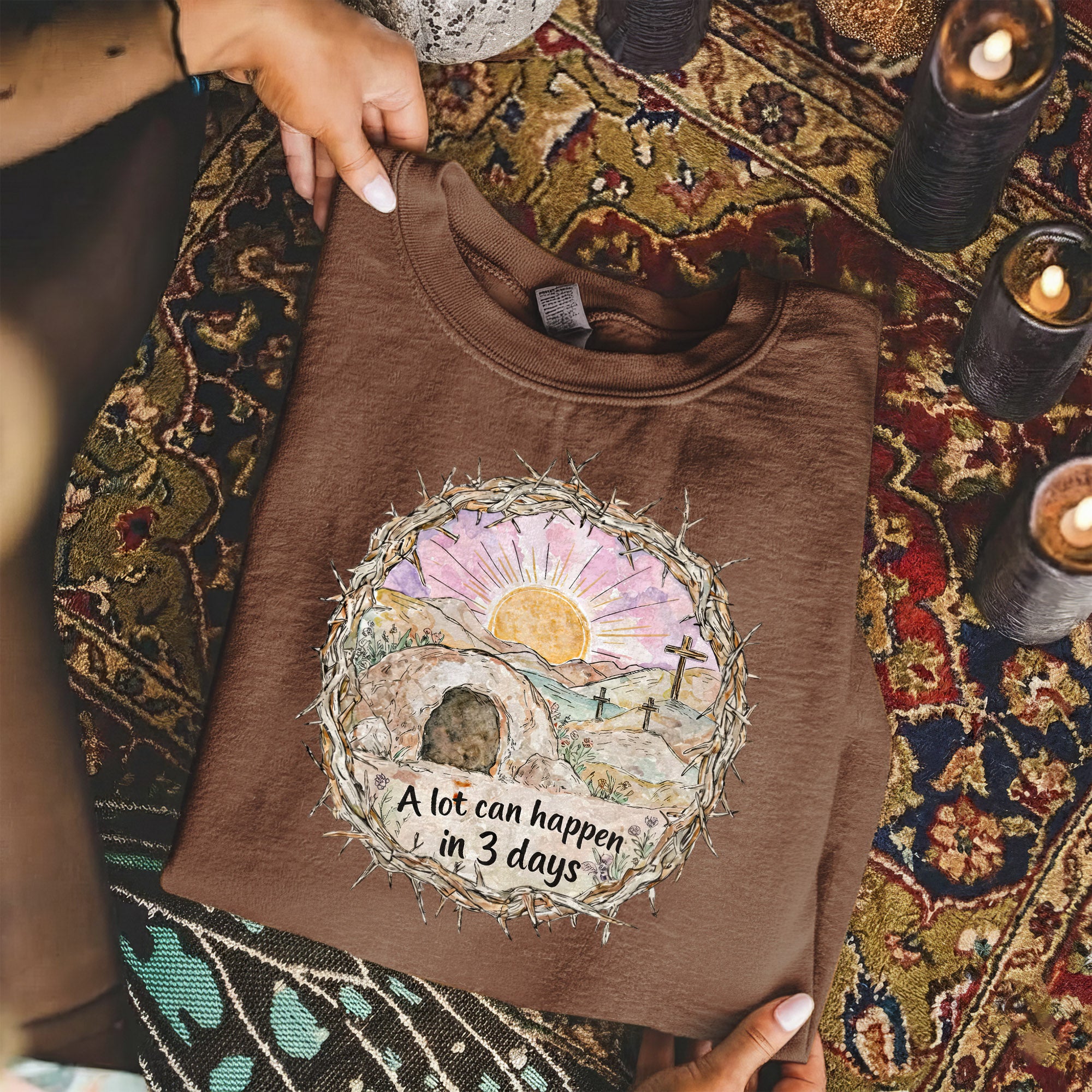 "A Lot Can Happen in 3 Days" Easter Design – He is Risen – Unisex Tshirt / Hoodie / Sweatshirt