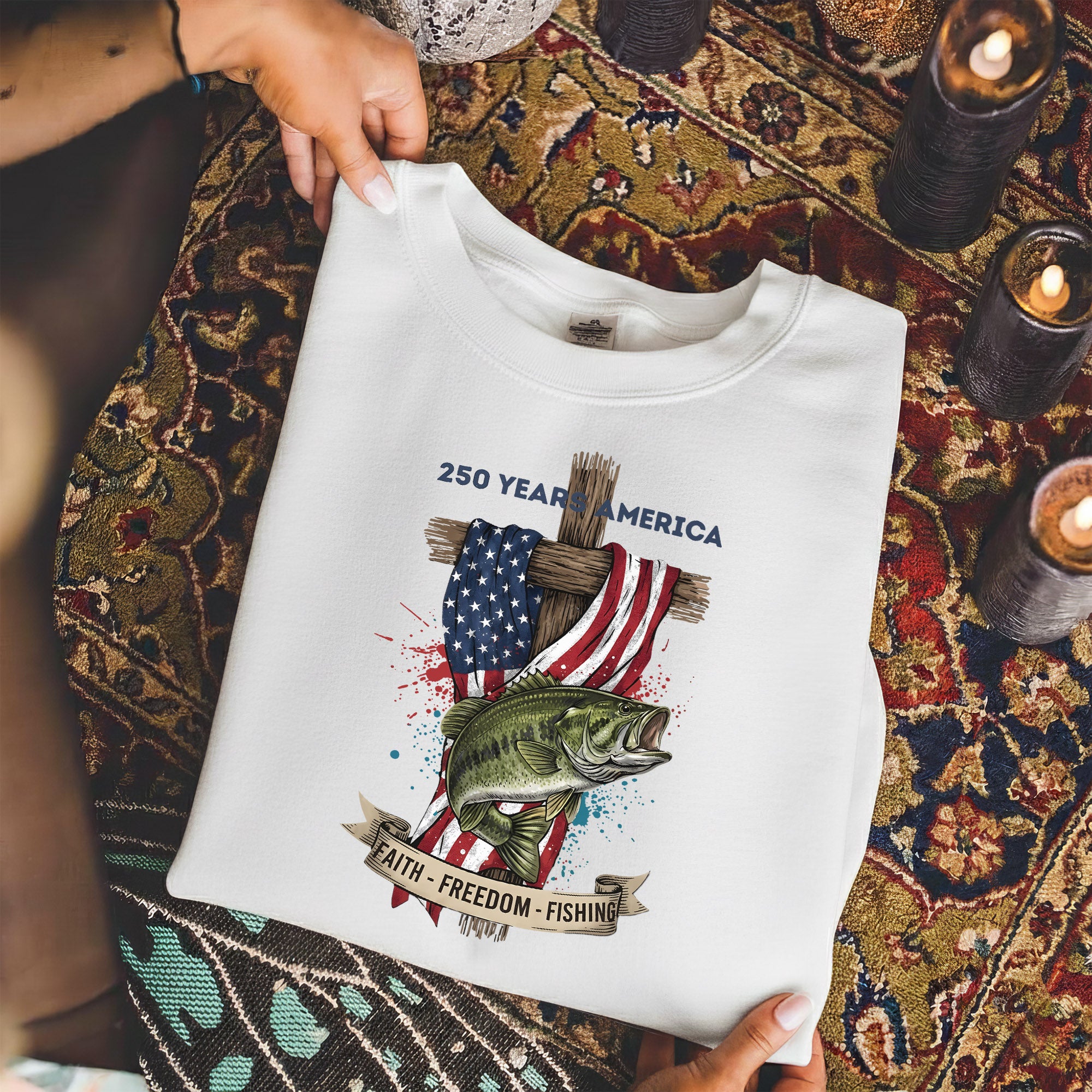 Faith Freedom Fishing 250 Years America Shirt – Faith & Freedom – Unisex Tshirt / Hoodie / Sweatshirt