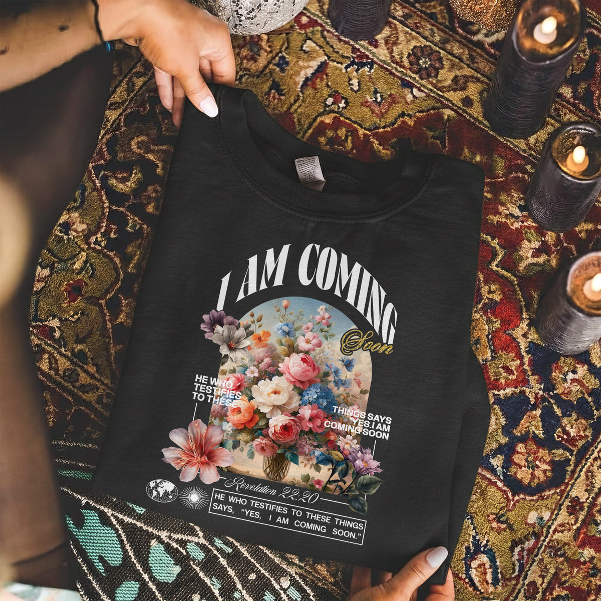 I Am Coming Soon Revelation 22 20– Faith Floral – Unisex Tshirt / Hoodie / Sweatshirt