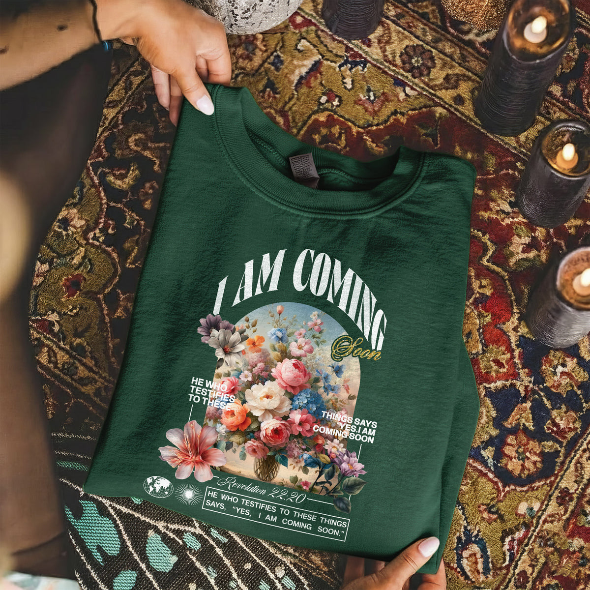 I Am Coming Soon Revelation 22 20– Faith Floral – Unisex Tshirt / Hoodie / Sweatshirt
