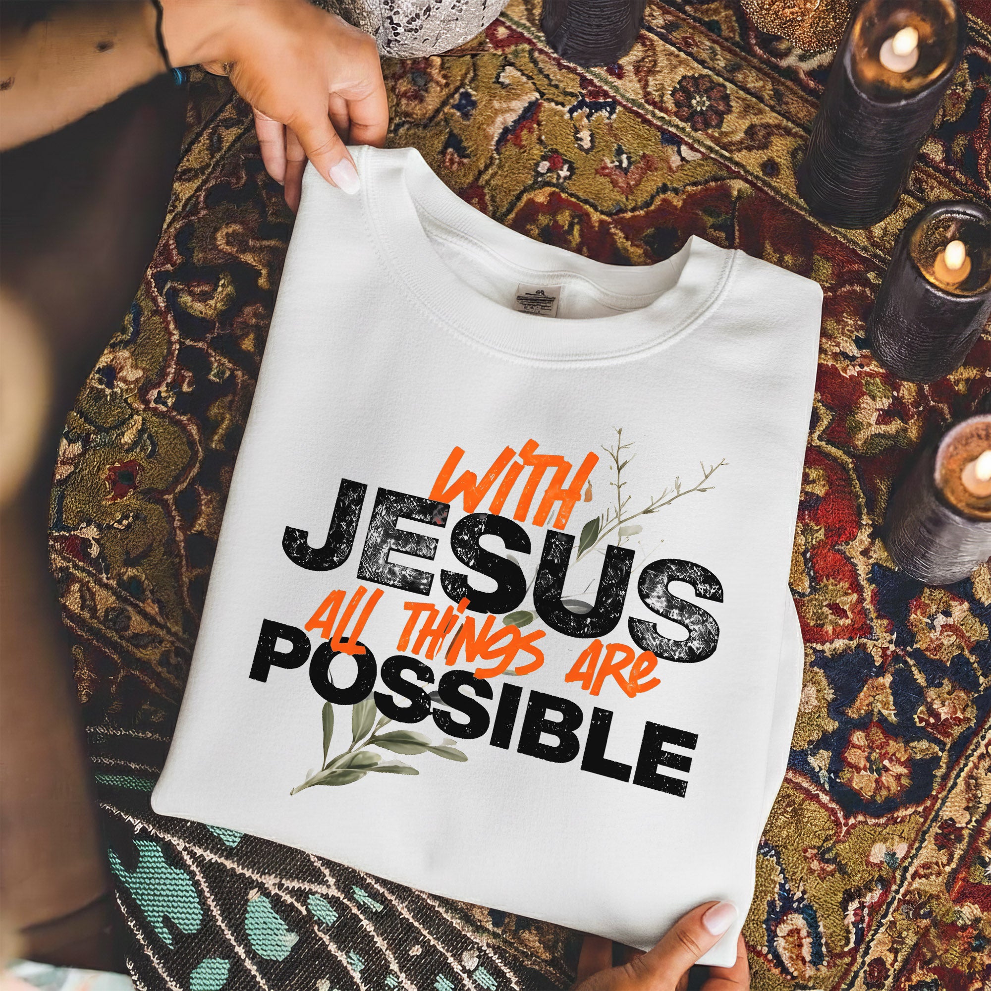 With Jesus All Things Are Possible – Faith Message– Unisex Tshirt / Hoodie / Sweatshirt