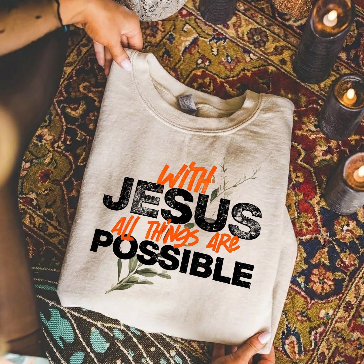 With Jesus All Things Are Possible – Faith Message– Unisex Tshirt / Hoodie / Sweatshirt