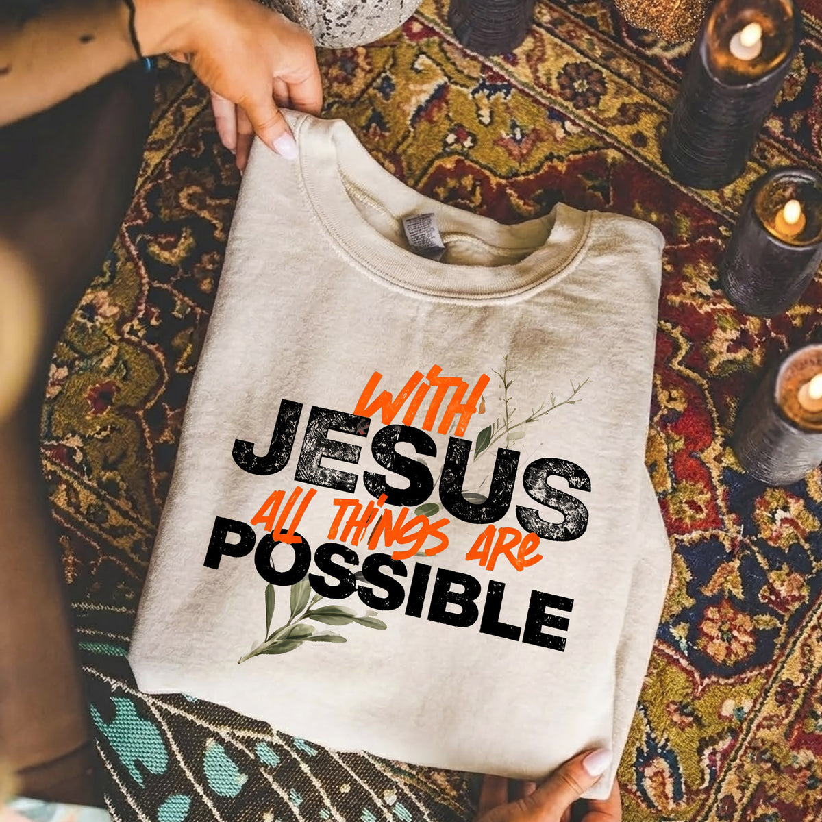 With Jesus All Things Are Possible – Faith Message– Unisex Tshirt / Hoodie / Sweatshirt