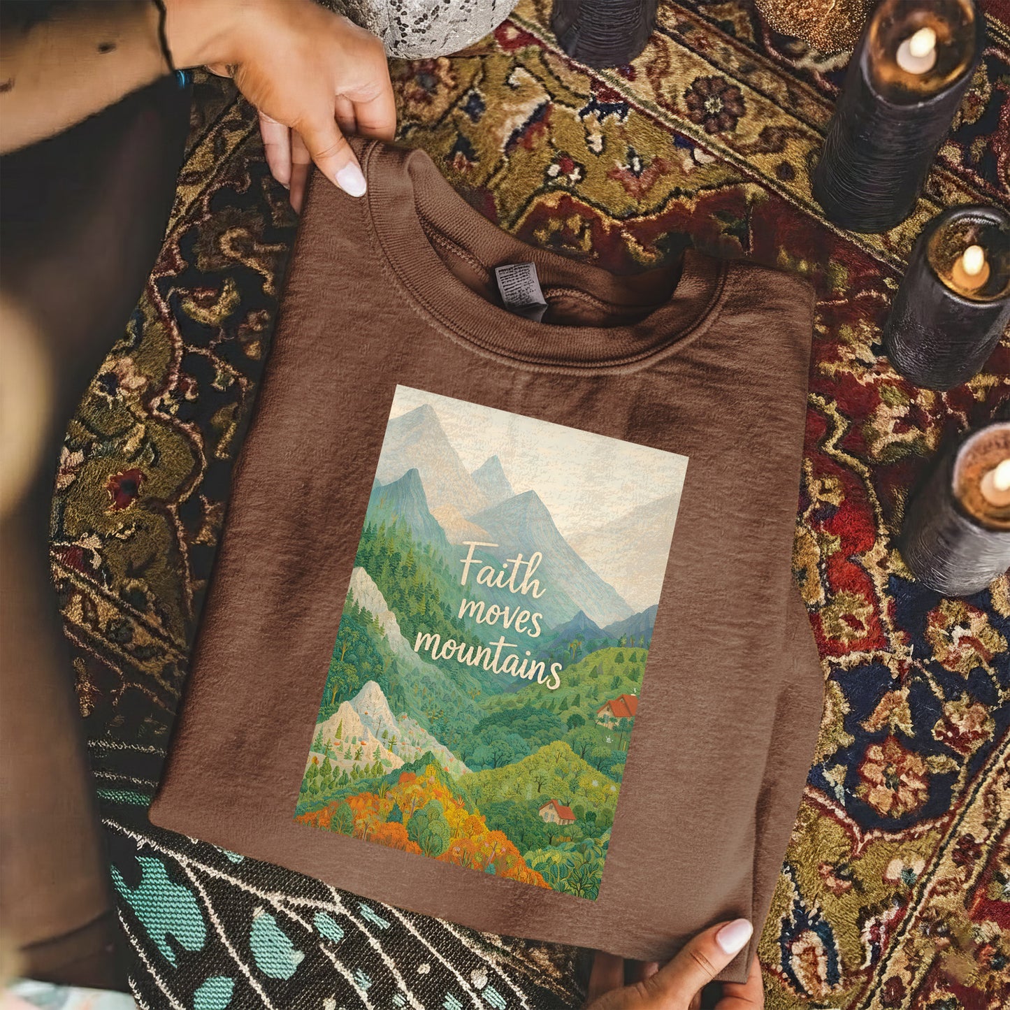 Faith Moves Mountains - Scenic Mountain Landscape – Faith Message– Unisex Tshirt / Hoodie / Sweatshirt