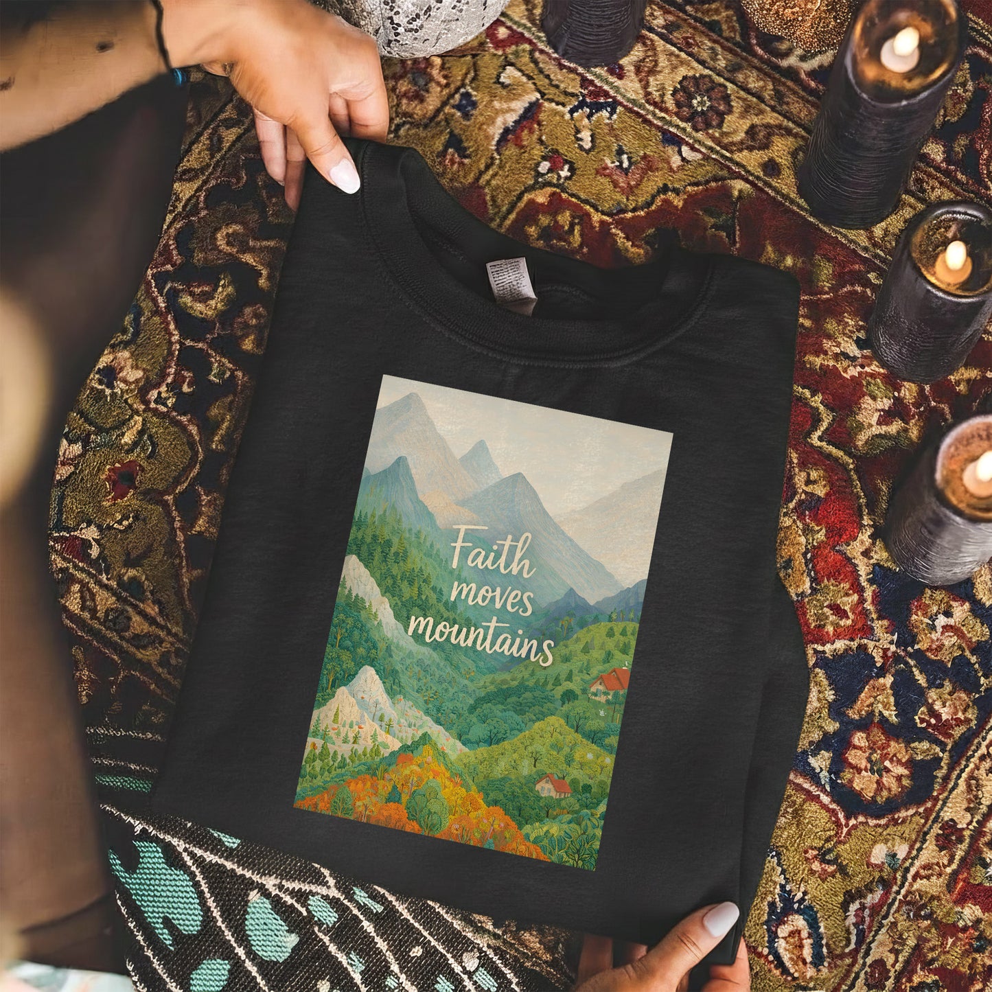 Faith Moves Mountains - Scenic Mountain Landscape – Faith Message– Unisex Tshirt / Hoodie / Sweatshirt