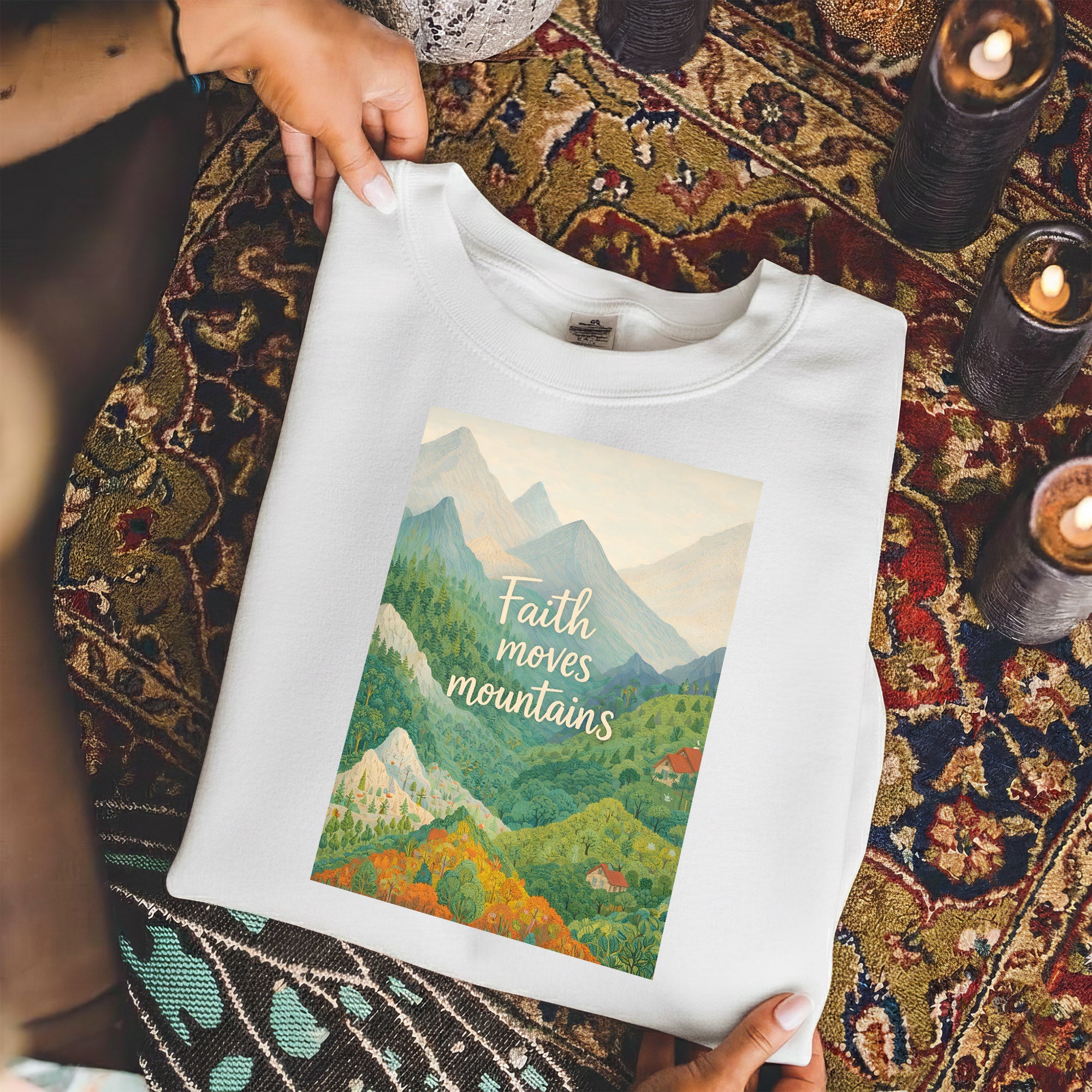 Faith Moves Mountains - Scenic Mountain Landscape – Faith Message– Unisex Tshirt / Hoodie / Sweatshirt