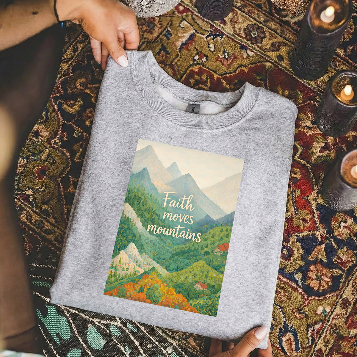 Faith Moves Mountains - Scenic Mountain Landscape – Faith Message– Unisex Tshirt / Hoodie / Sweatshirt