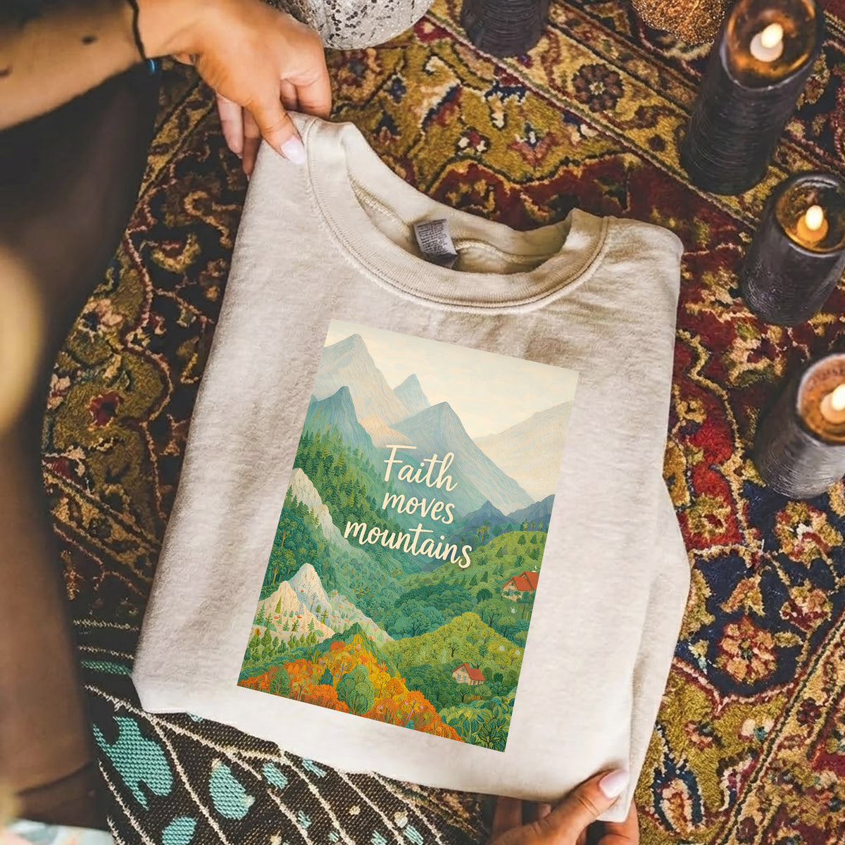 Faith Moves Mountains - Scenic Mountain Landscape – Faith Message– Unisex Tshirt / Hoodie / Sweatshirt