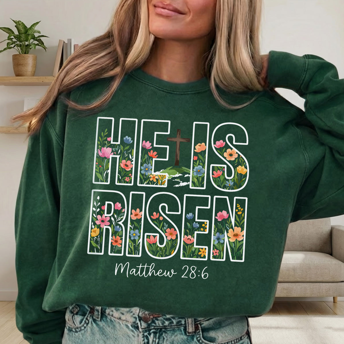 He Is Risen Floral Matthew 28:6 Christian – He is Risen – Unisex Tshirt / Hoodie / Sweatshirt