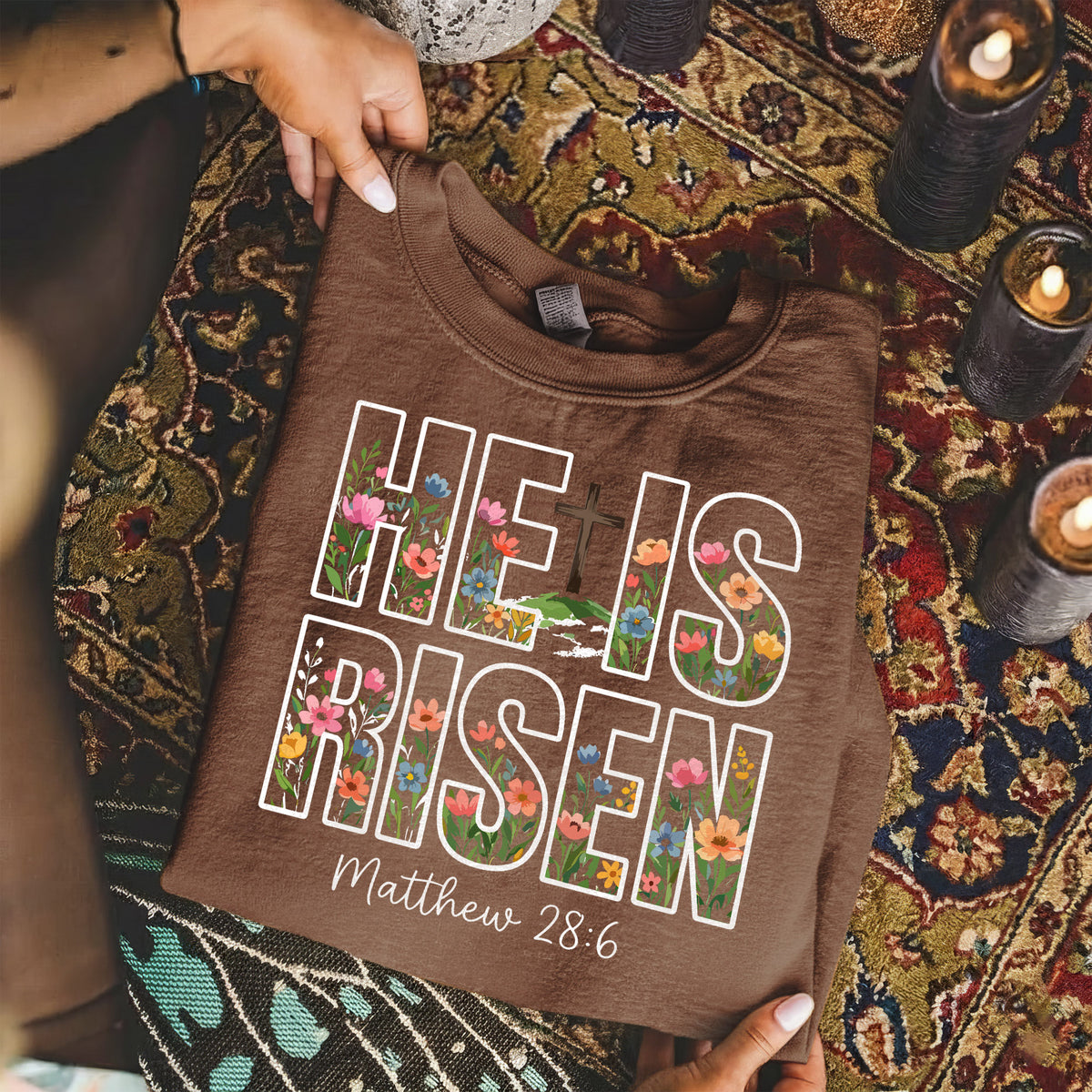 He Is Risen Floral Matthew 28:6 Christian – He is Risen – Unisex Tshirt / Hoodie / Sweatshirt