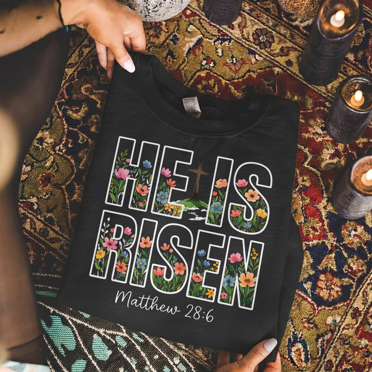 He Is Risen Floral Matthew 28:6 Christian – He is Risen – Unisex Tshirt / Hoodie / Sweatshirt