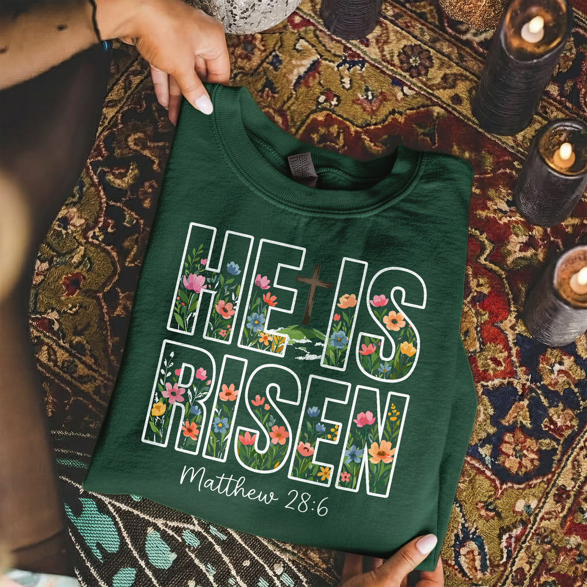 He Is Risen Floral Matthew 28:6 Christian – He is Risen – Unisex Tshirt / Hoodie / Sweatshirt