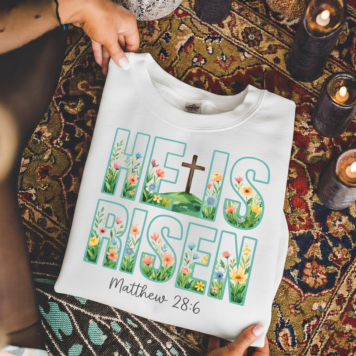 He Is Risen Floral Matthew 28:6 Christian – He is Risen – Unisex Tshirt / Hoodie / Sweatshirt