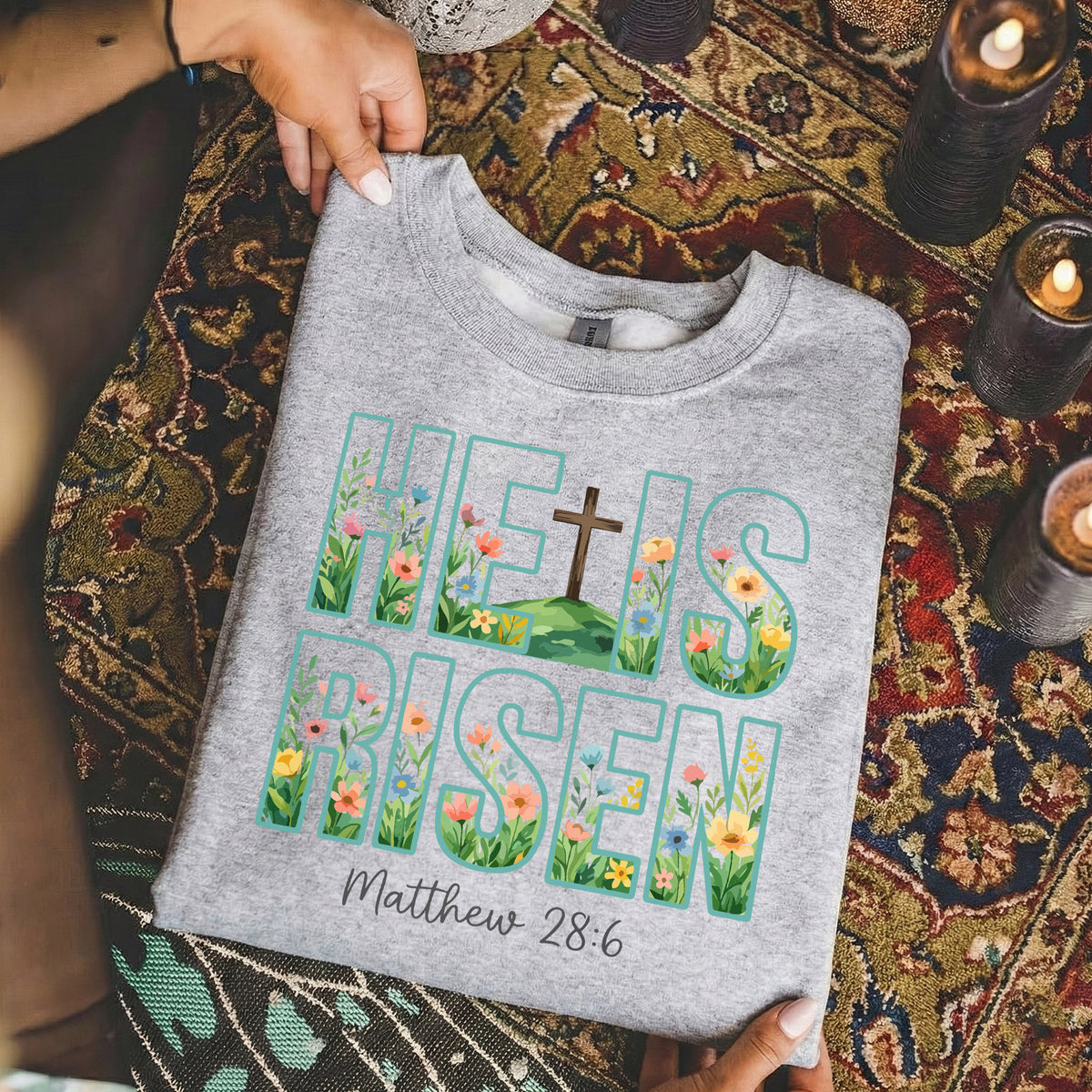 He Is Risen Floral Matthew 28:6 Christian – He is Risen – Unisex Tshirt / Hoodie / Sweatshirt