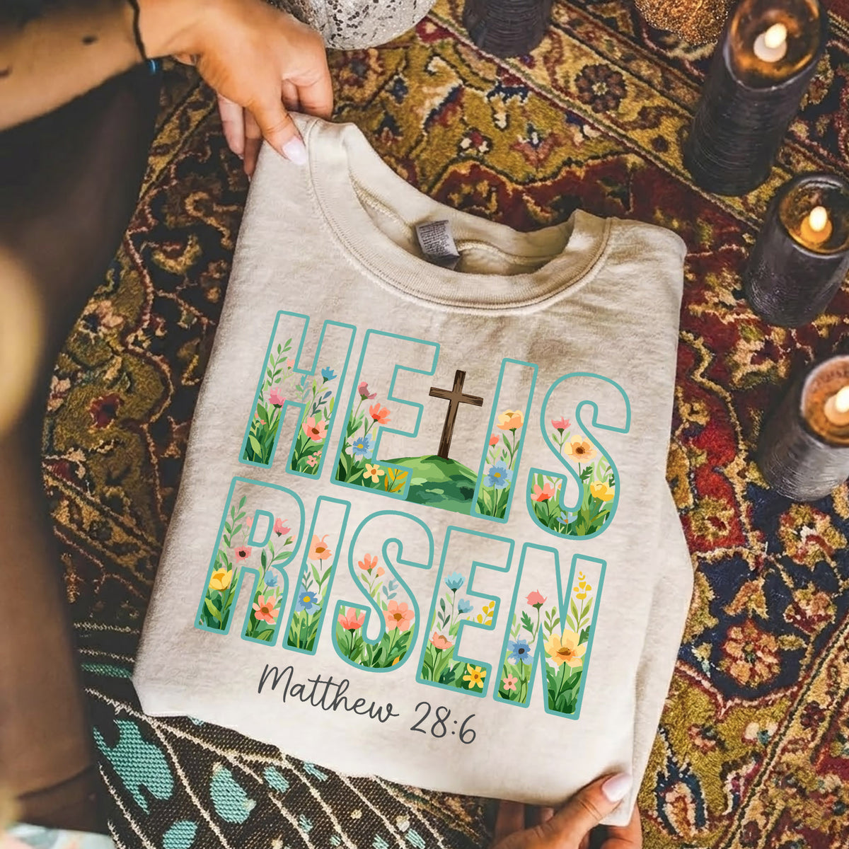 He Is Risen Floral Matthew 28:6 Christian – He is Risen – Unisex Tshirt / Hoodie / Sweatshirt