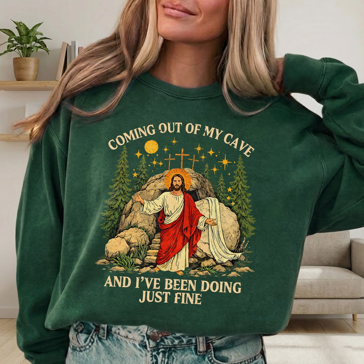 Vintage Coming Out of My Cave Jesus Easter – He is Risen – Unisex Tshirt / Hoodie / Sweatshirt