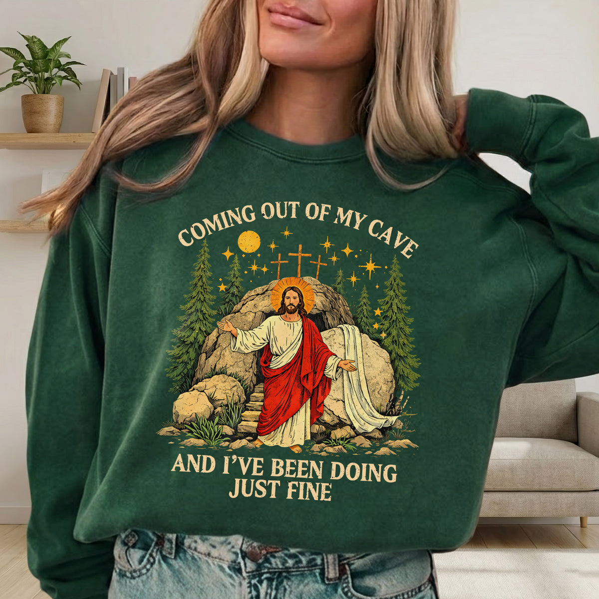 Vintage Coming Out of My Cave Jesus Easter – He is Risen – Unisex Tshirt / Hoodie / Sweatshirt