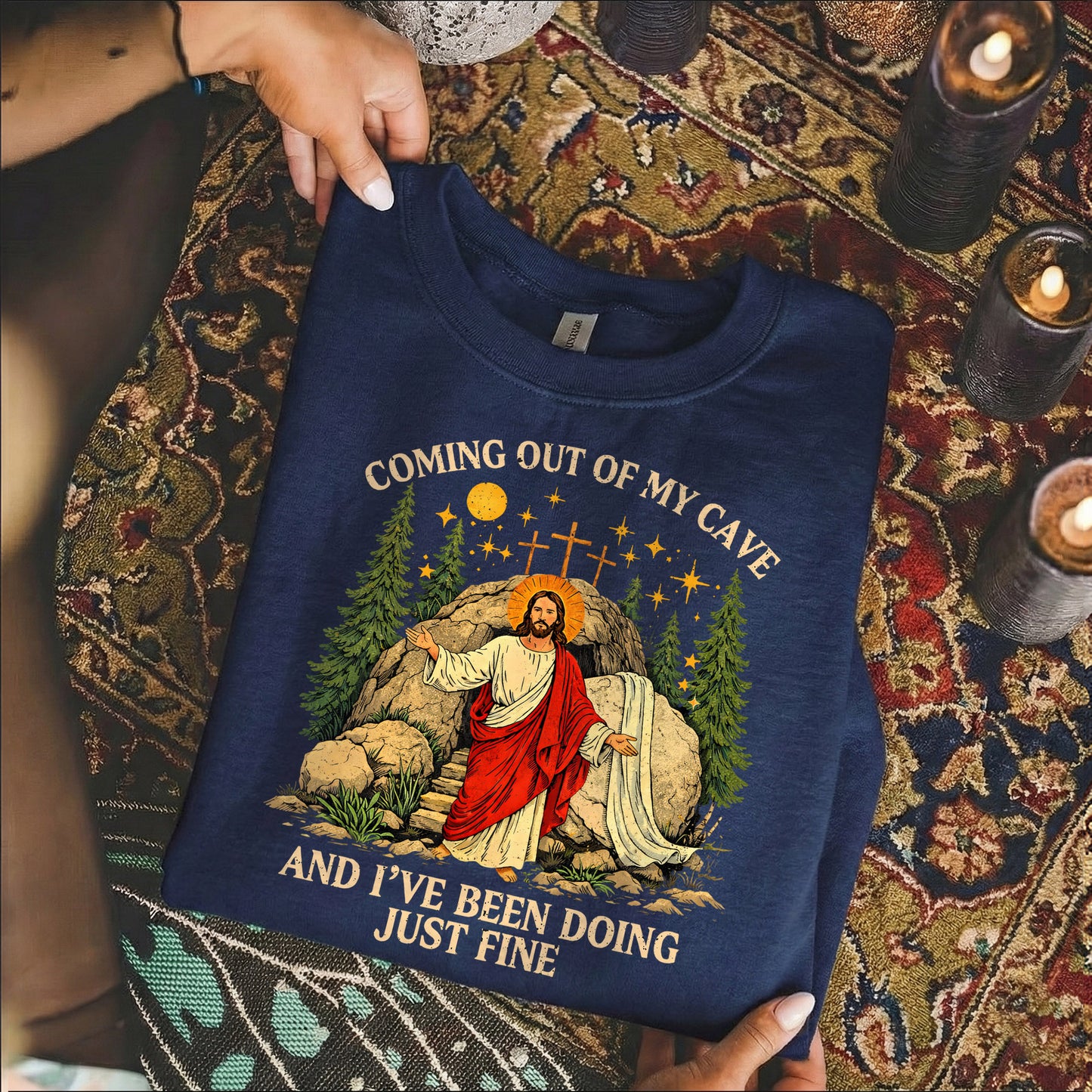 Vintage Coming Out of My Cave Jesus Easter – He is Risen – Unisex Tshirt / Hoodie / Sweatshirt