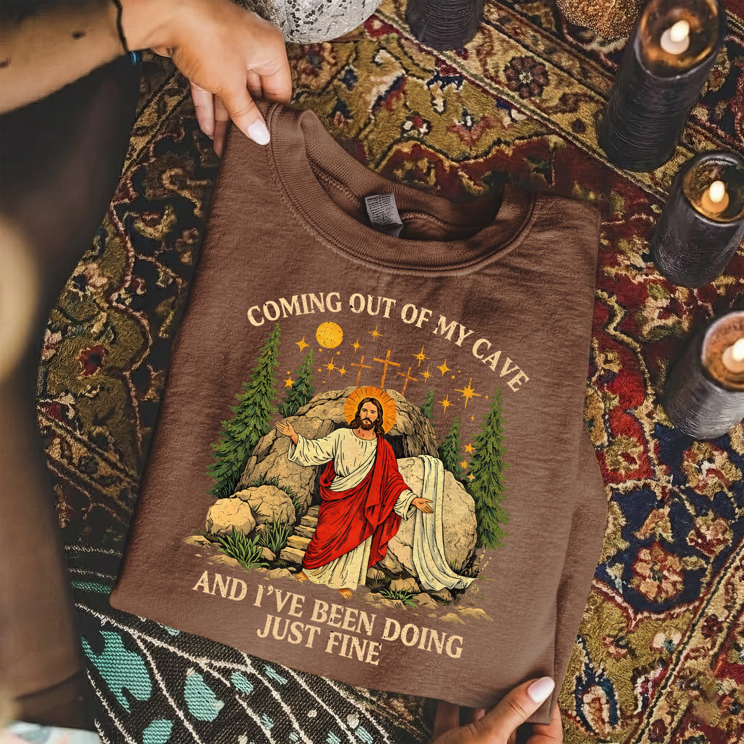 Vintage Coming Out of My Cave Jesus Easter – He is Risen – Unisex Tshirt / Hoodie / Sweatshirt