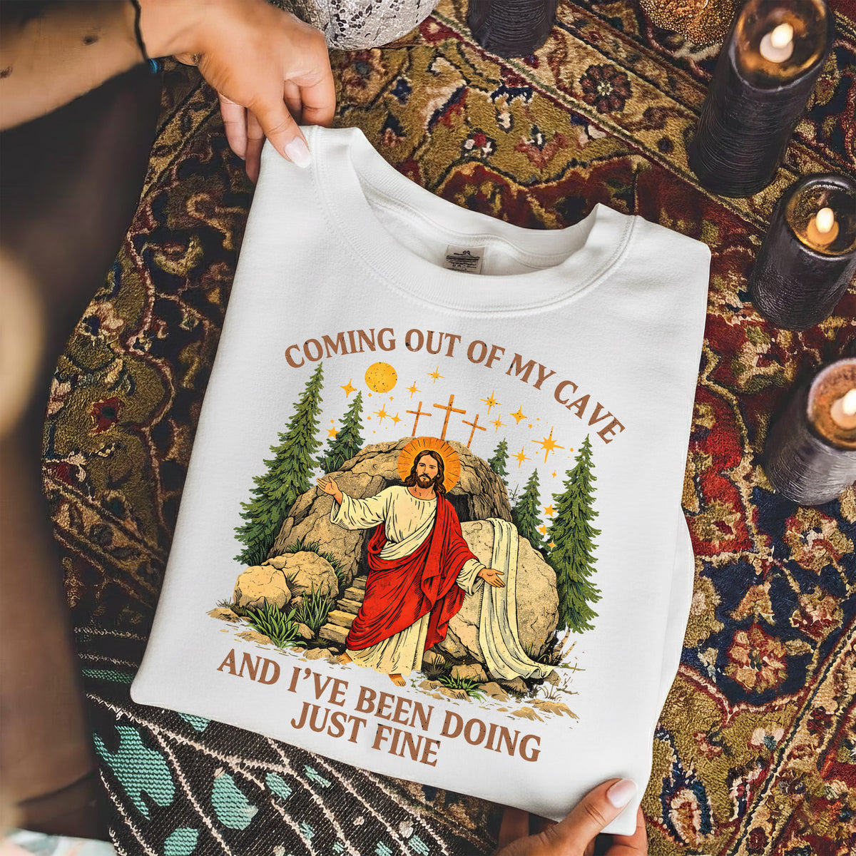 Vintage Coming Out of My Cave Jesus Easter – He is Risen – Unisex Tshirt / Hoodie / Sweatshirt