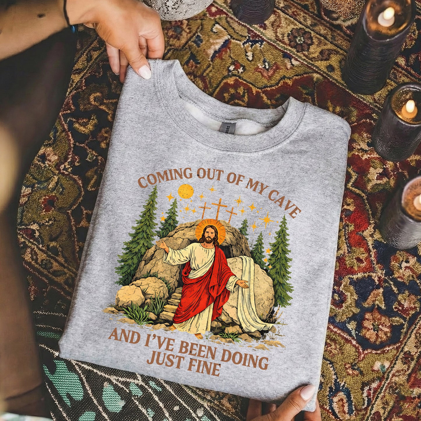 Vintage Coming Out of My Cave Jesus Easter – He is Risen – Unisex Tshirt / Hoodie / Sweatshirt