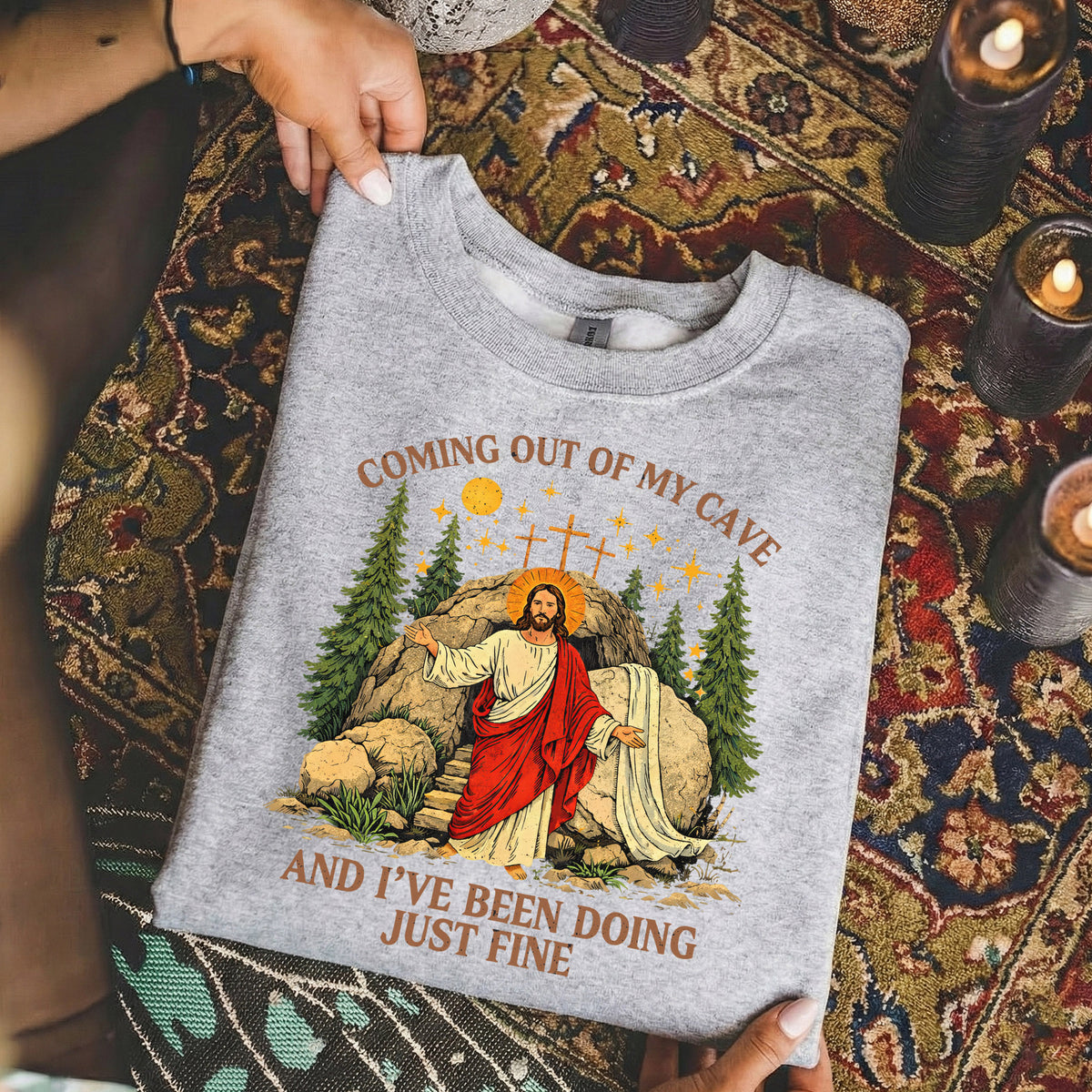 Vintage Coming Out of My Cave Jesus Easter – He is Risen – Unisex Tshirt / Hoodie / Sweatshirt