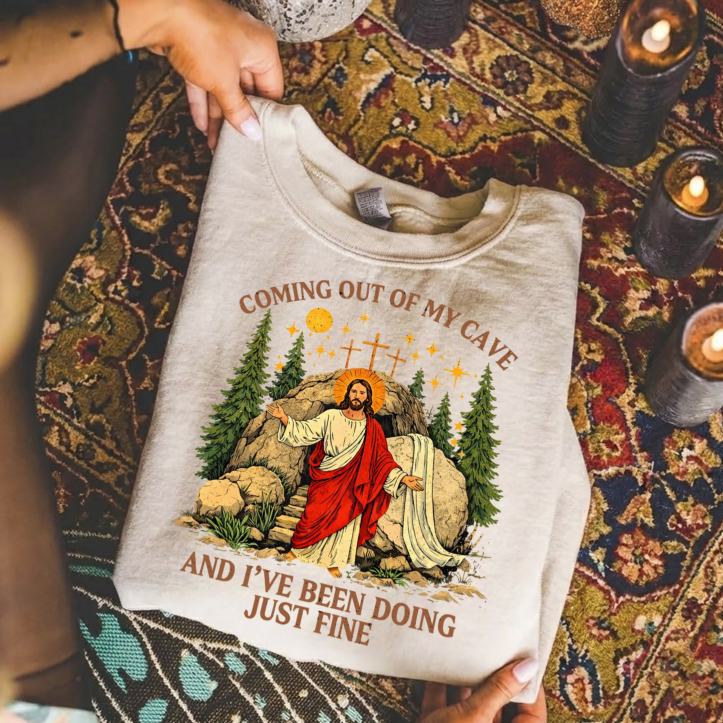 Vintage Coming Out of My Cave Jesus Easter – He is Risen – Unisex Tshirt / Hoodie / Sweatshirt