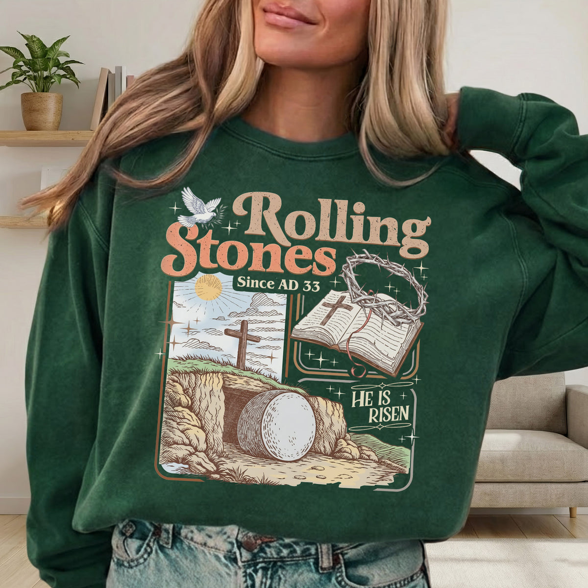 Rolling Stones Since AD 33 Christian Easter – He is Risen – Unisex Tshirt / Hoodie / Sweatshirt