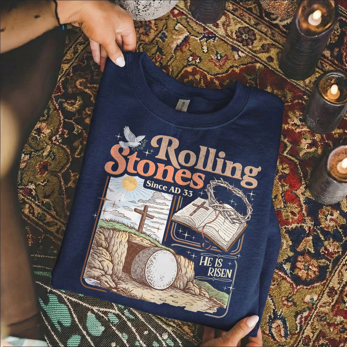 Rolling Stones Since AD 33 Christian Easter – He is Risen – Unisex Tshirt / Hoodie / Sweatshirt