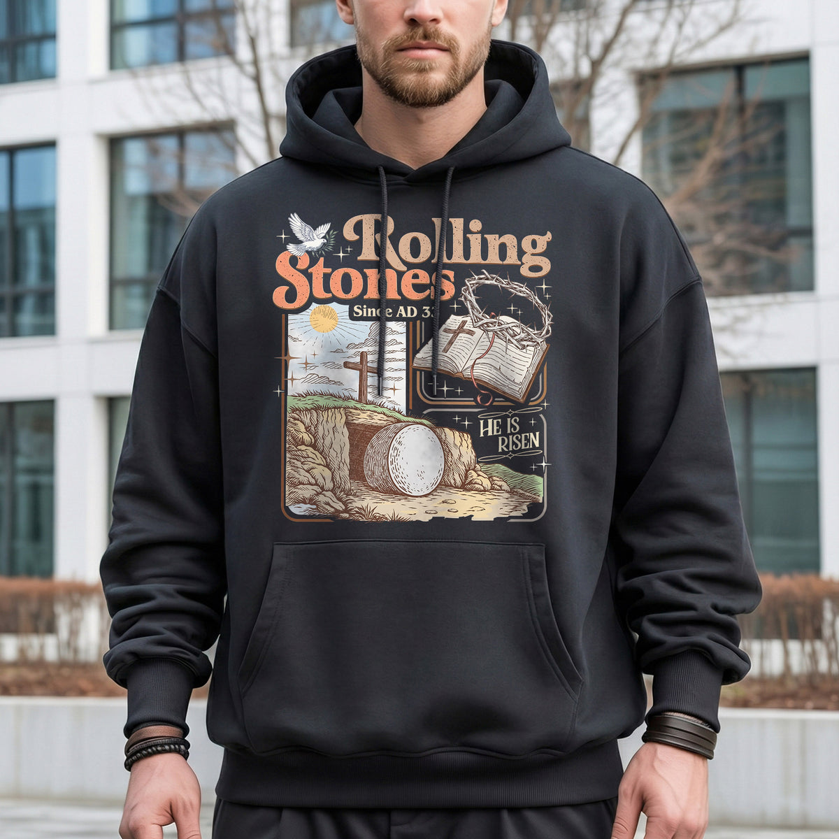 Rolling Stones Since AD 33 Christian Easter – He is Risen – Unisex Tshirt / Hoodie / Sweatshirt