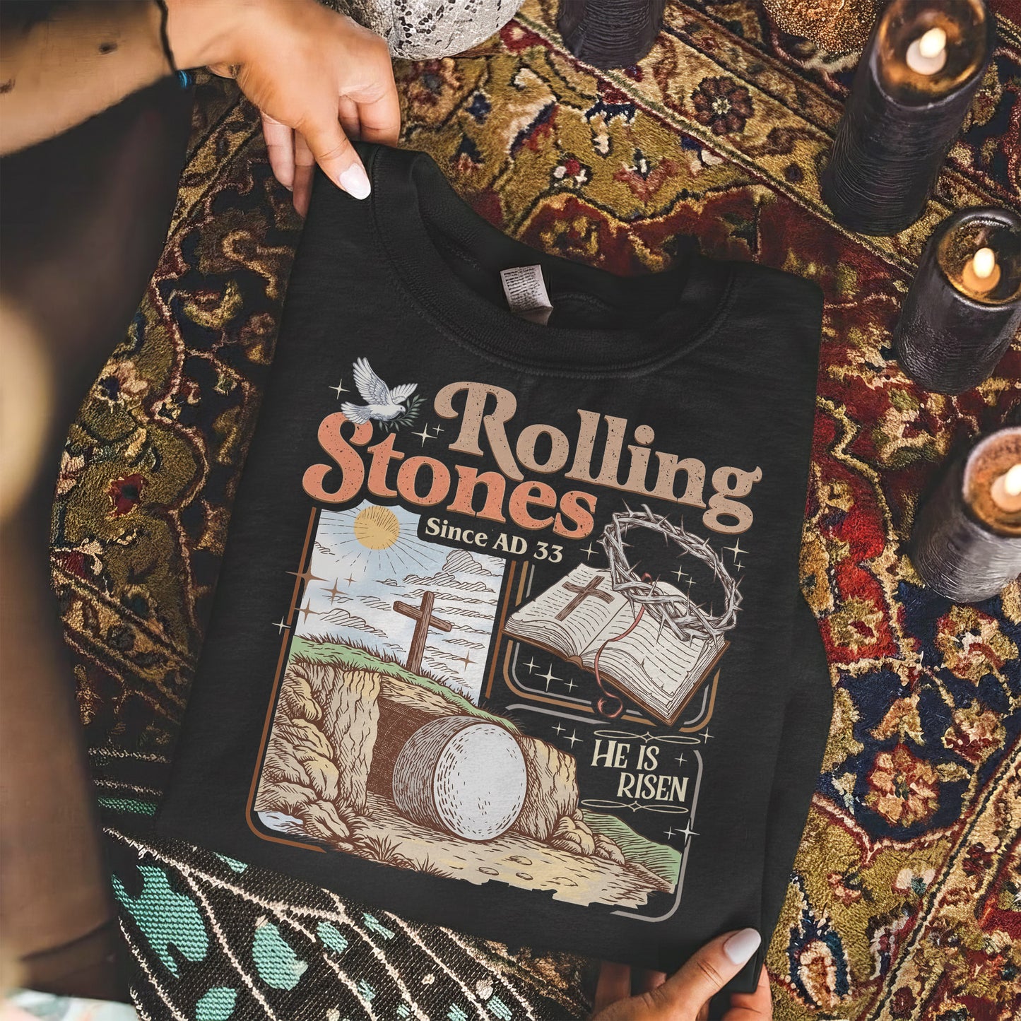Rolling Stones Since AD 33 Christian Easter – He is Risen – Unisex Tshirt / Hoodie / Sweatshirt
