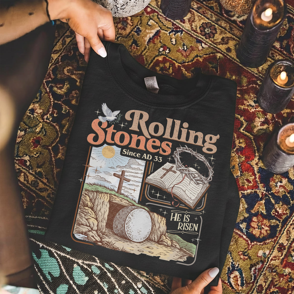 Rolling Stones Since AD 33 Christian Easter – He is Risen – Unisex Tshirt / Hoodie / Sweatshirt