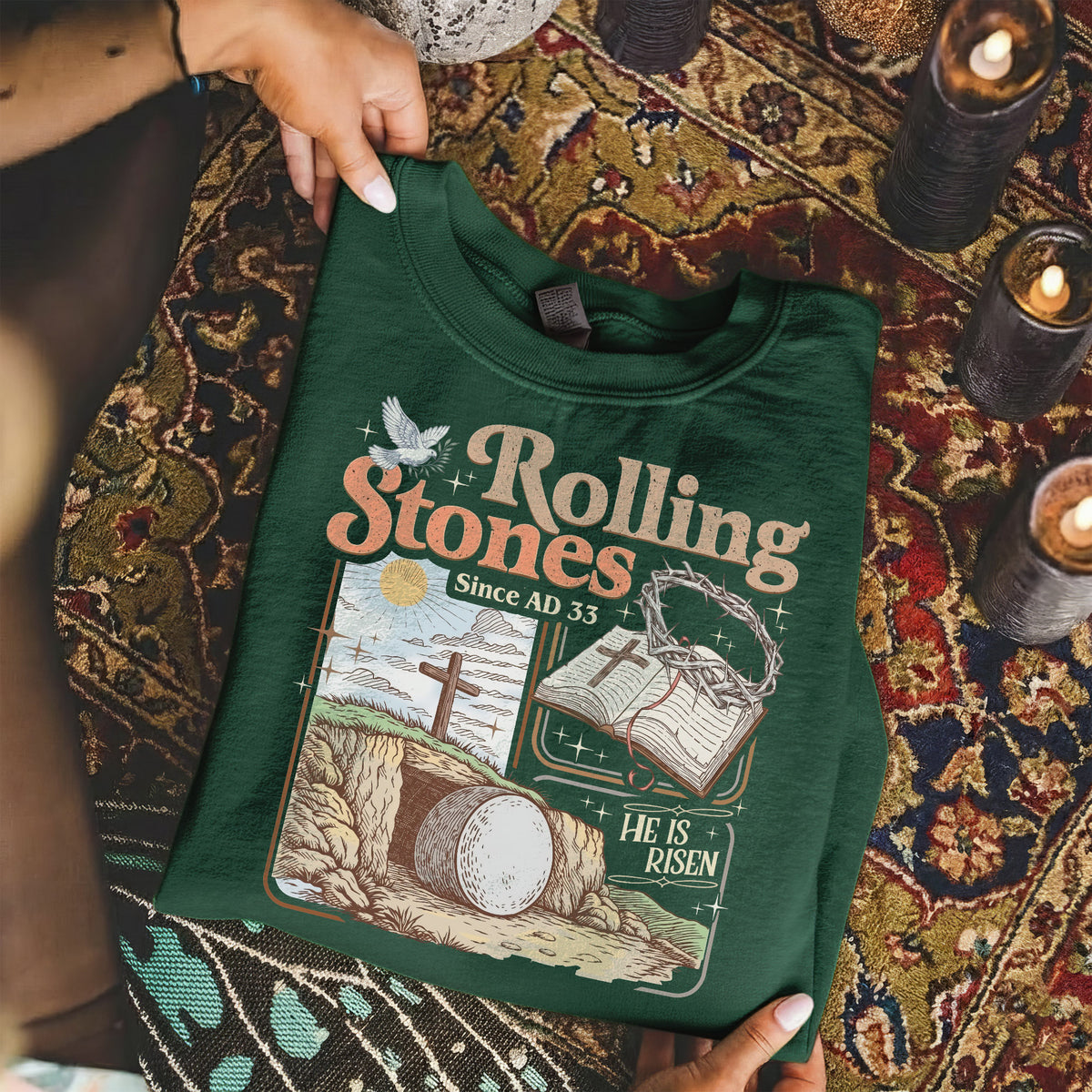 Rolling Stones Since AD 33 Christian Easter – He is Risen – Unisex Tshirt / Hoodie / Sweatshirt