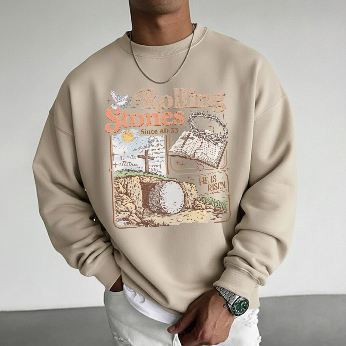 Rolling Stones Since AD 33 Christian Easter – He is Risen – Unisex Tshirt / Hoodie / Sweatshirt