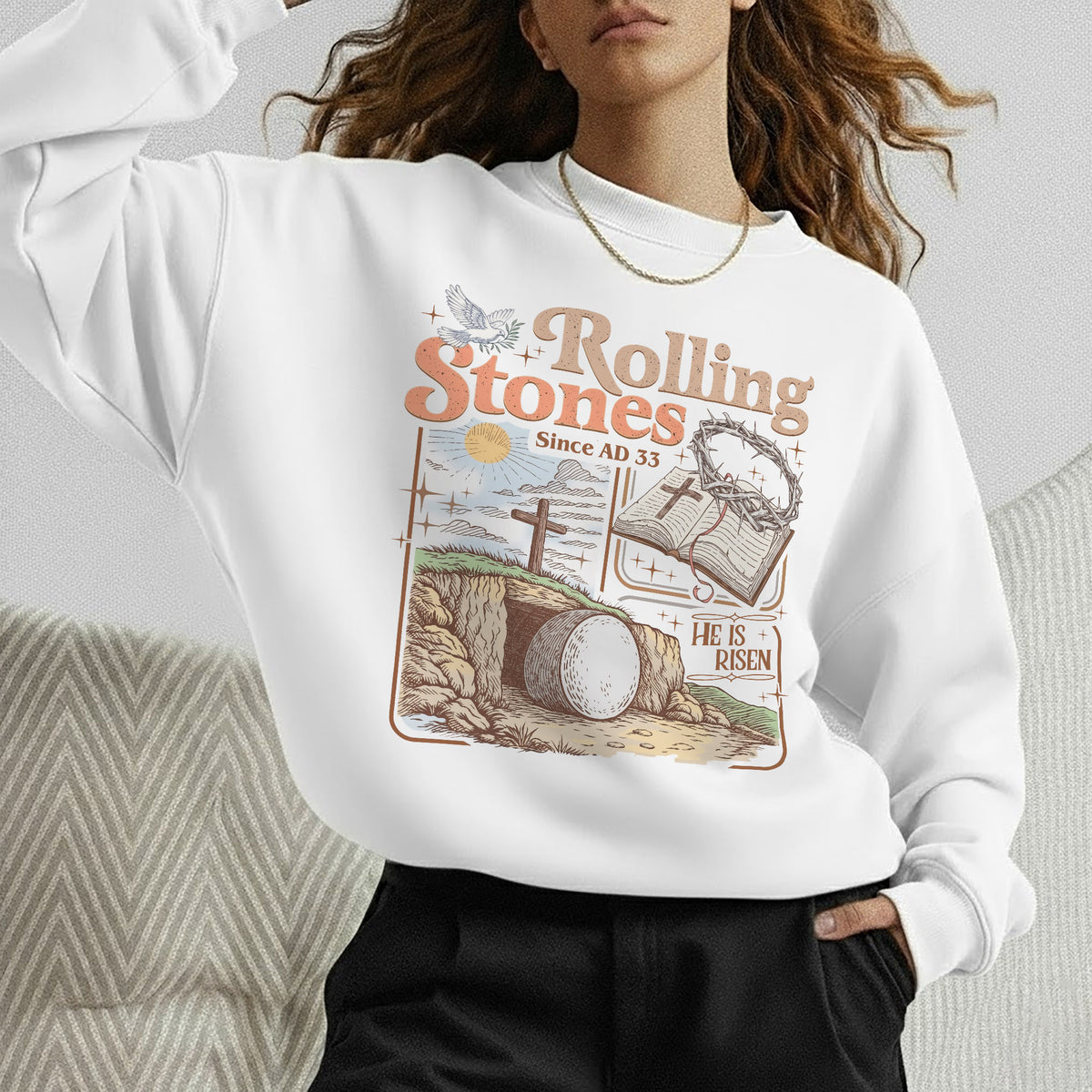 Rolling Stones Since AD 33 Christian Easter – He is Risen – Unisex Tshirt / Hoodie / Sweatshirt