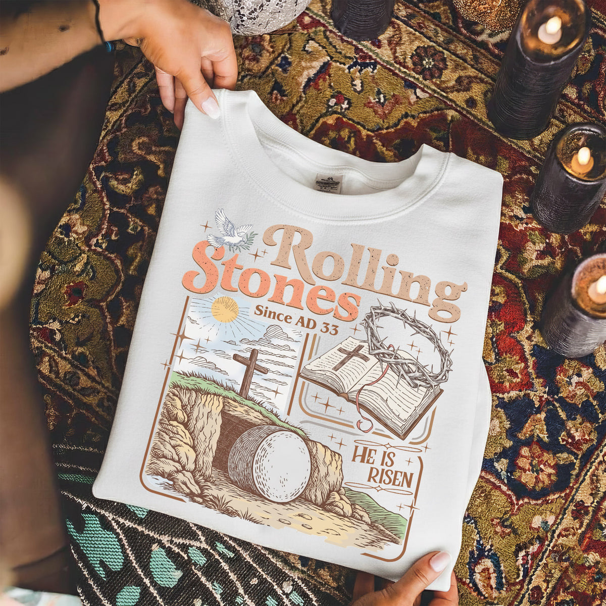 Rolling Stones Since AD 33 Christian Easter – He is Risen – Unisex Tshirt / Hoodie / Sweatshirt