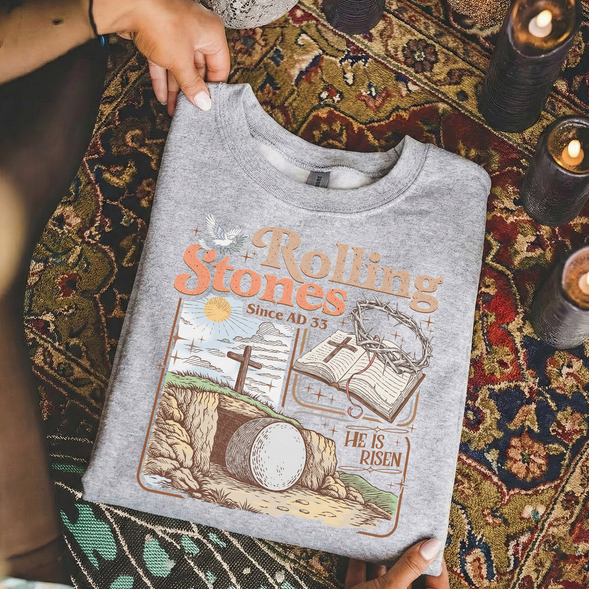 Rolling Stones Since AD 33 Christian Easter – He is Risen – Unisex Tshirt / Hoodie / Sweatshirt