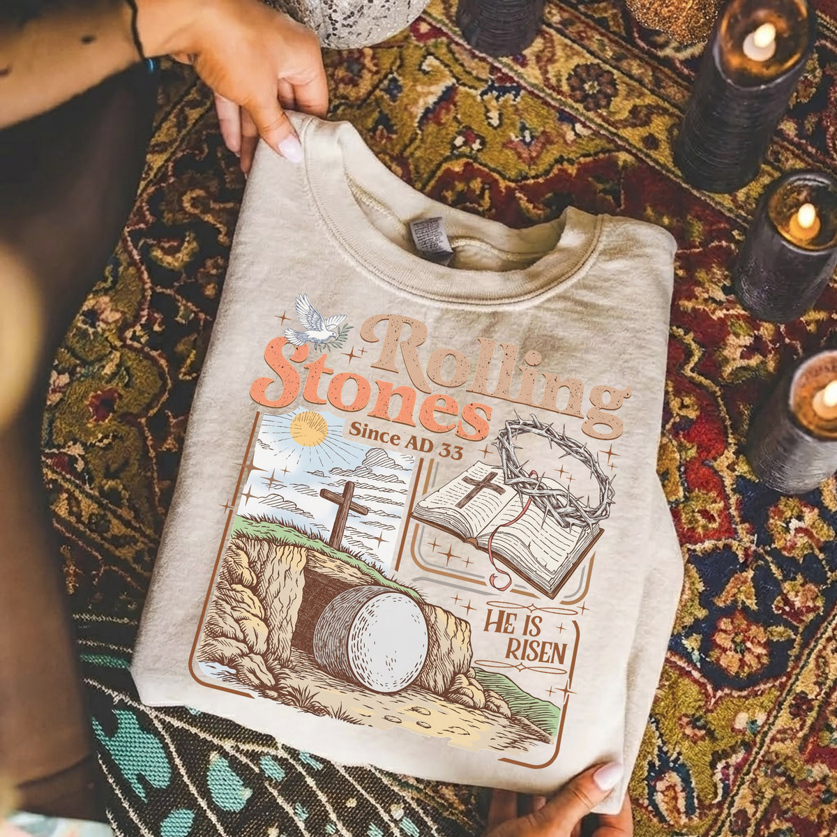 Rolling Stones Since AD 33 Christian Easter – He is Risen – Unisex Tshirt / Hoodie / Sweatshirt