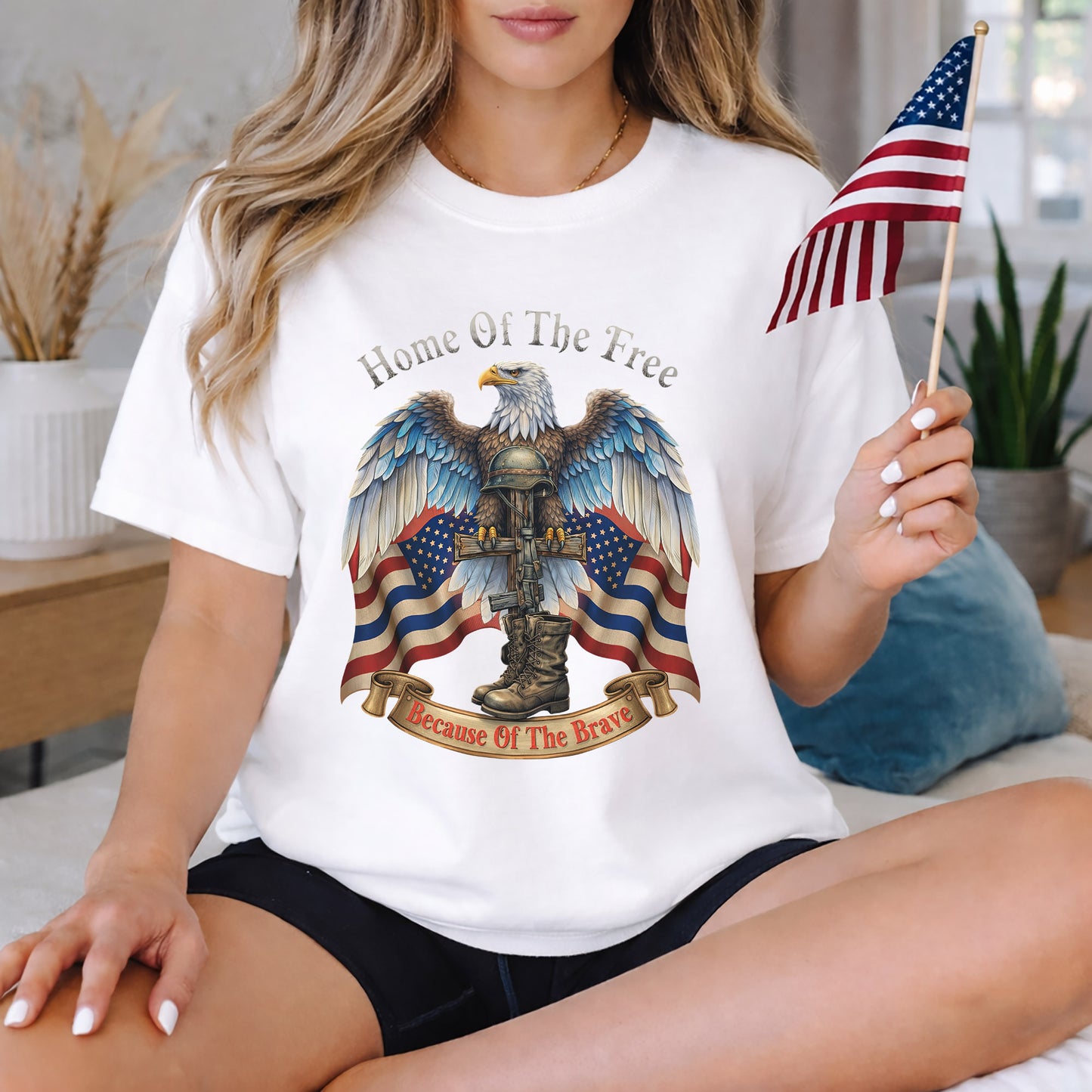 Home of the Free Because of the Brave Patriotic Eagle – Faith & Freedom – Unisex Tshirt Gildan / Tshirt Comfort / V-neck/ Hoodie / Sweatshirt