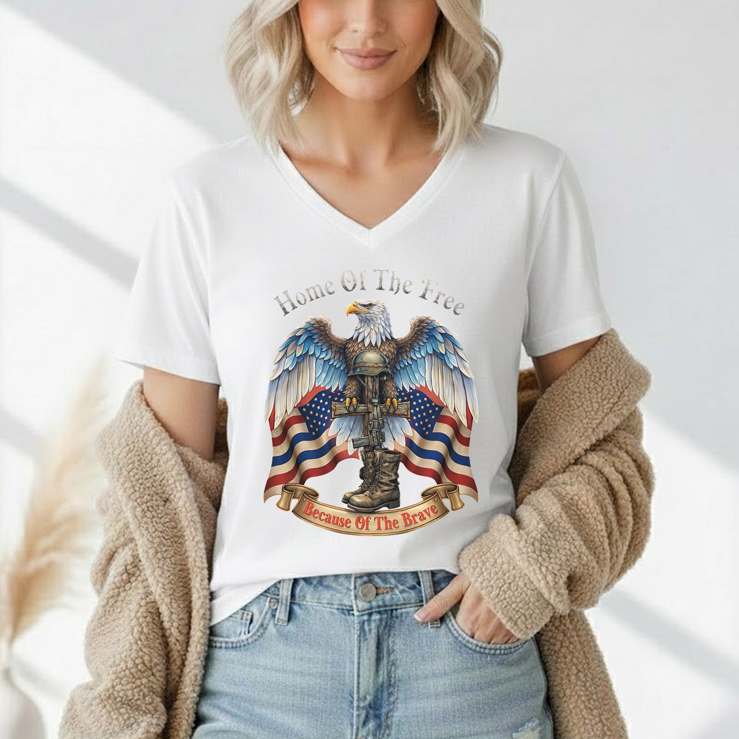 Home of the Free Because of the Brave Patriotic Eagle – Faith & Freedom – Unisex Tshirt Gildan / Tshirt Comfort / V-neck/ Hoodie / Sweatshirt