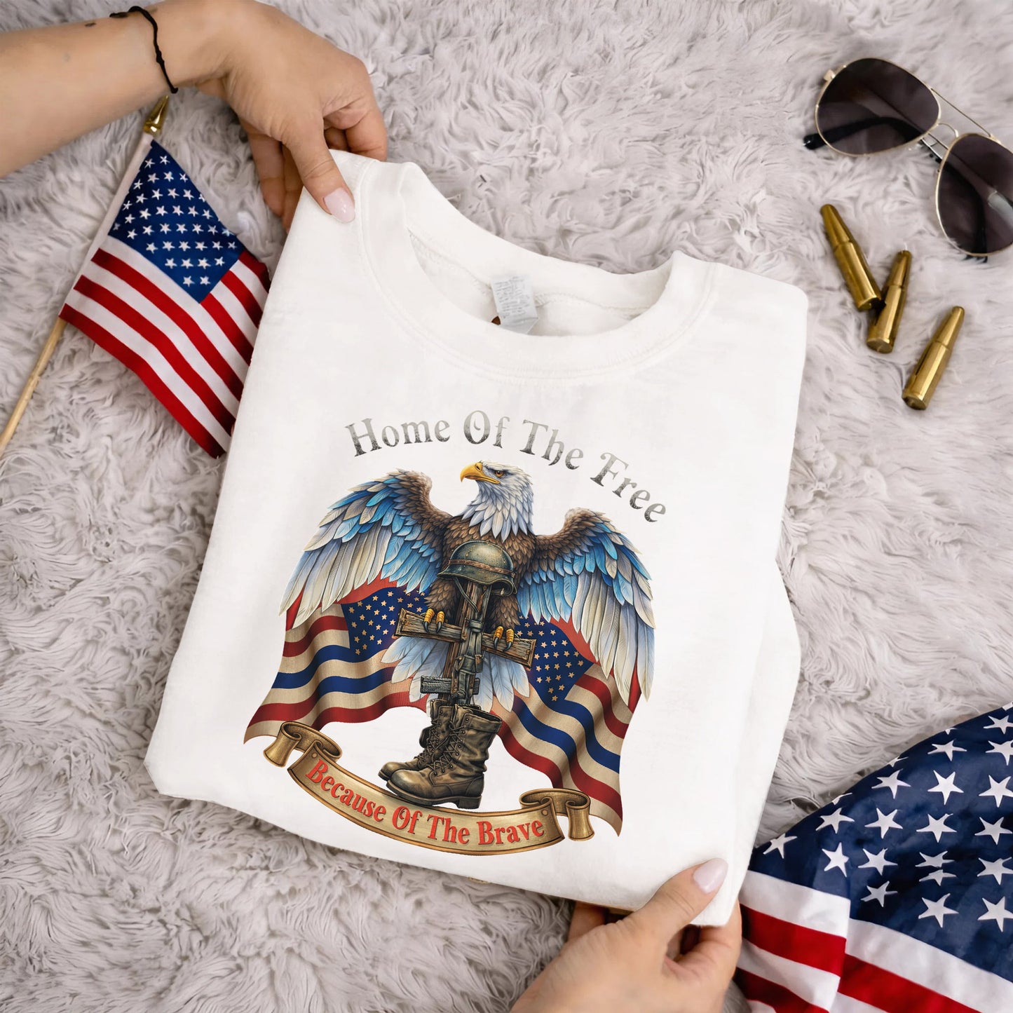 Home of the Free Because of the Brave Patriotic Eagle – Faith & Freedom – Unisex Tshirt Gildan / Tshirt Comfort / V-neck/ Hoodie / Sweatshirt