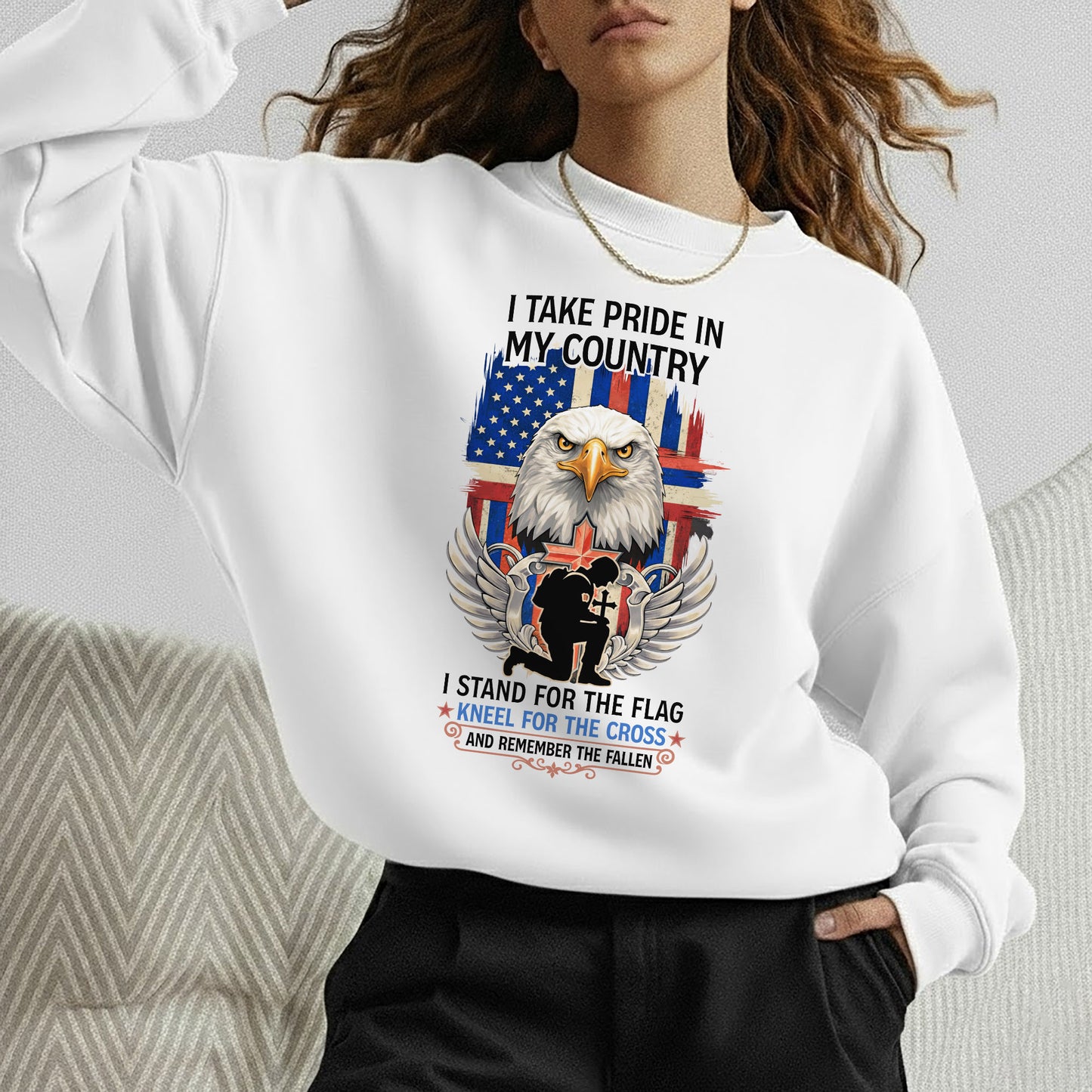 Stand for the Flag Kneel for the Cross Remember the Fallen – Faith & Freedom – Unisex Tshirt Gildan / Tshirt Comfort / V-neck/ Hoodie / Sweatshirt