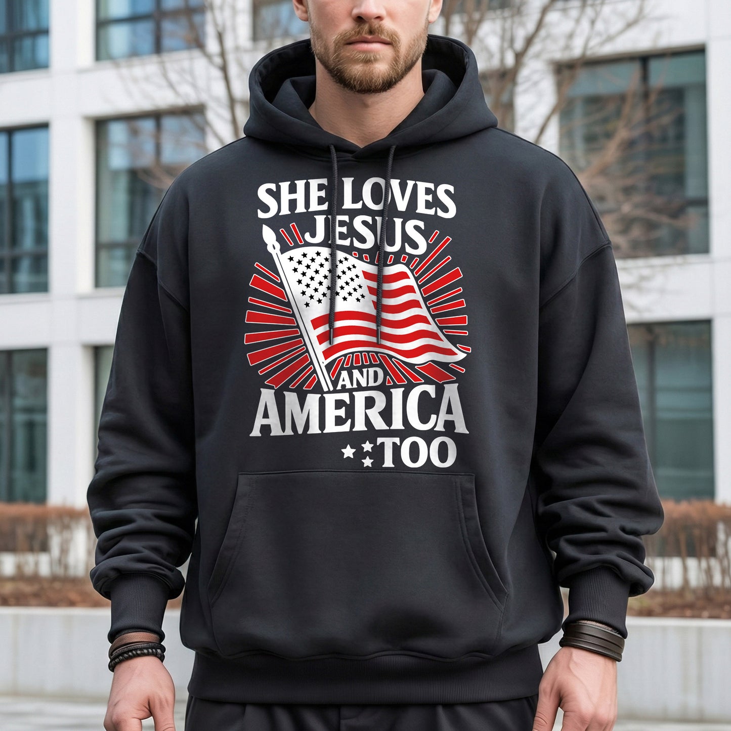 She Loves Jesus and America Too Patriotic – Faith & Freedom – Unisex Tshirt Gildan / Tshirt Comfort / V-neck/ Hoodie / Sweatshirt