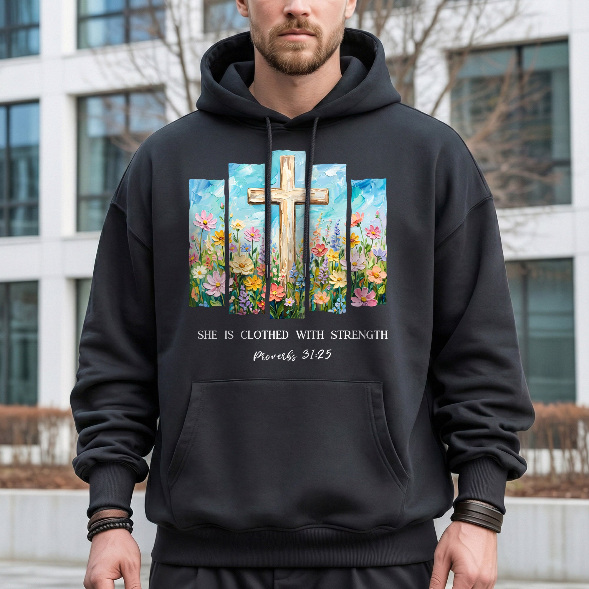 She Is Clothed With Strength Floral Cross Christian – Unisex Tshirt / Hoodie / Sweatshirt