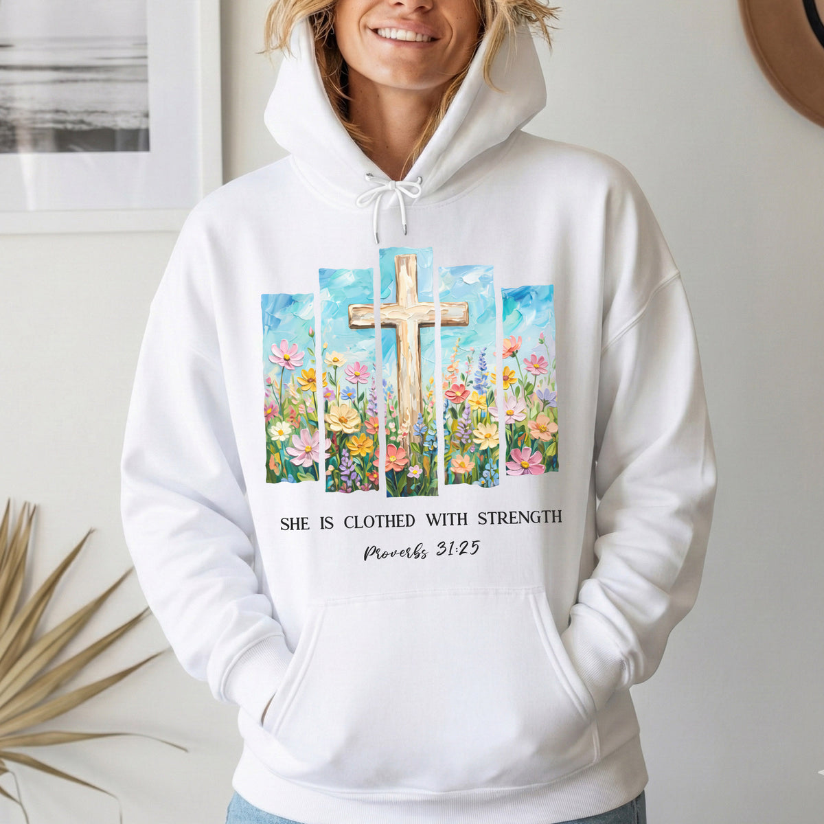 She Is Clothed With Strength Floral Cross Christian – Unisex Tshirt / Hoodie / Sweatshirt