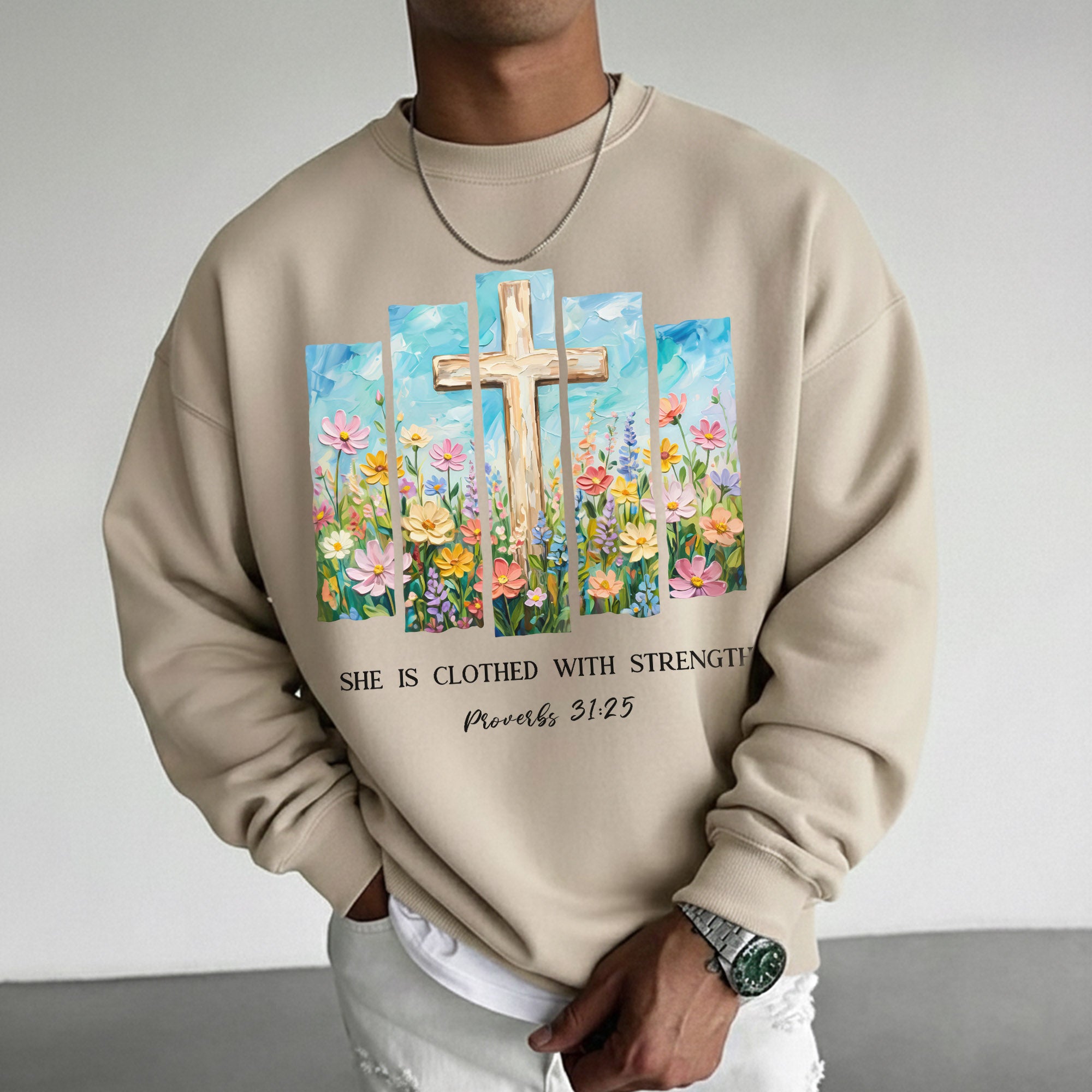 She Is Clothed With Strength Floral Cross Christian – Unisex Tshirt / Hoodie / Sweatshirt